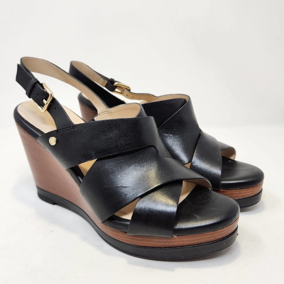 Cole Haan Shoes Cole Haan Grand Womens Laci Wedge Black Leather Sandal 75 B Platform Shoe